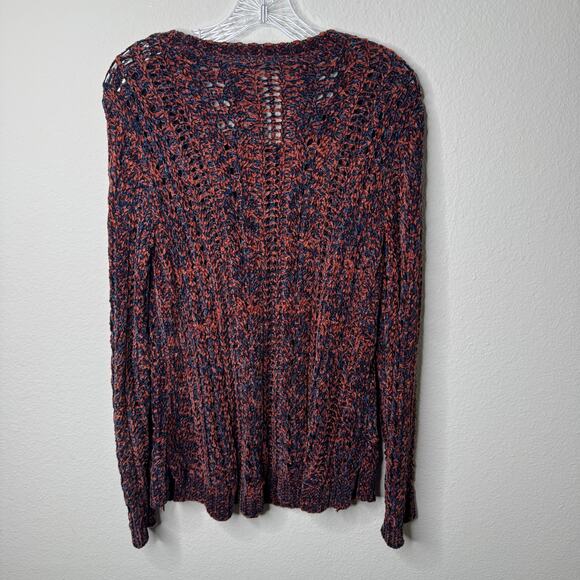 Soft Surroundings Women’s M Open Knit Pullover Sweater Rust Navy Textured Boho - Picture 4 of 7